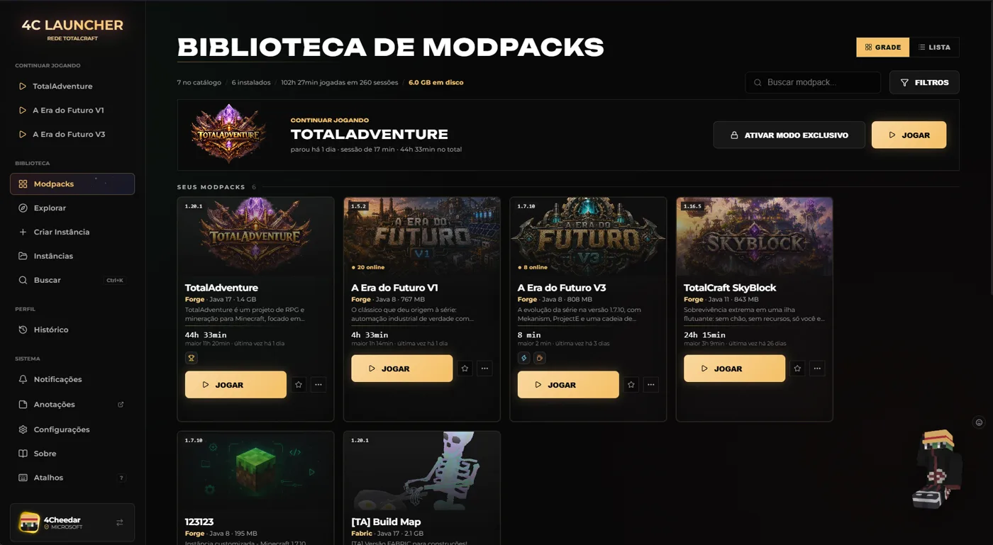 Biblioteca de modpacks do 4C Launcher
