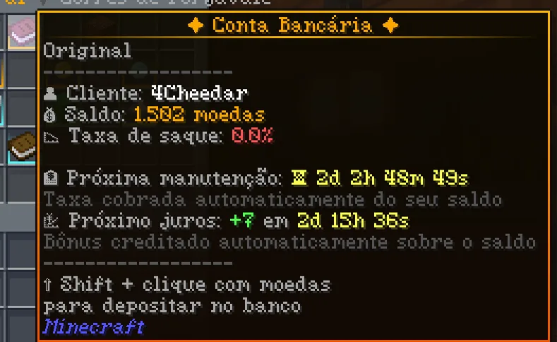 Informações da conta bancária