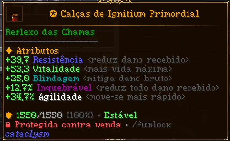 Lore de armadura com atributos rolados