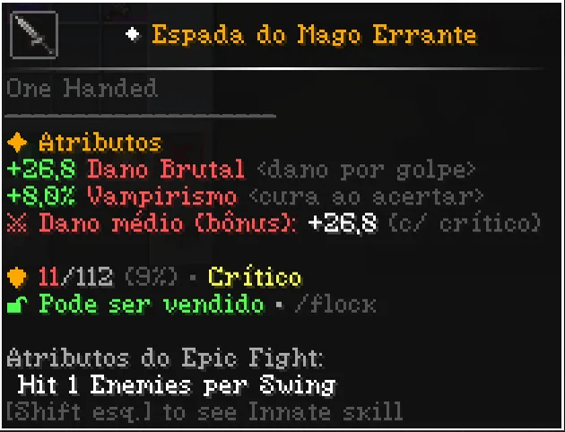 Item em estado Crítico, aviso na tela