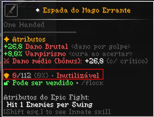 Item quebrado, inutilizável